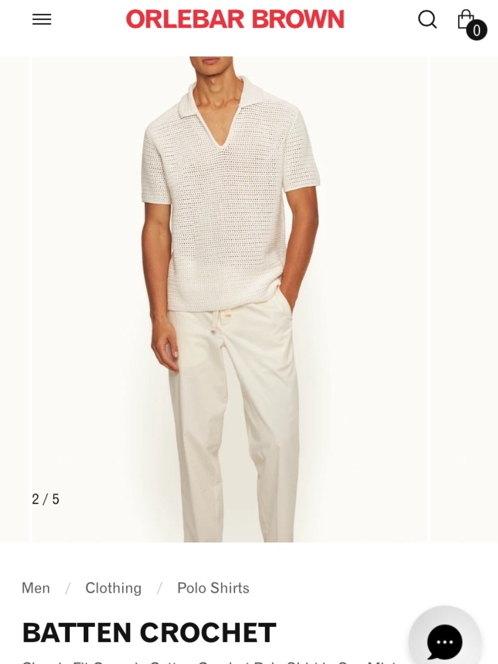 Orlebar Brown Batten Crochet Classic Fit Crochet Polo Shirt in Sea Mist Size L